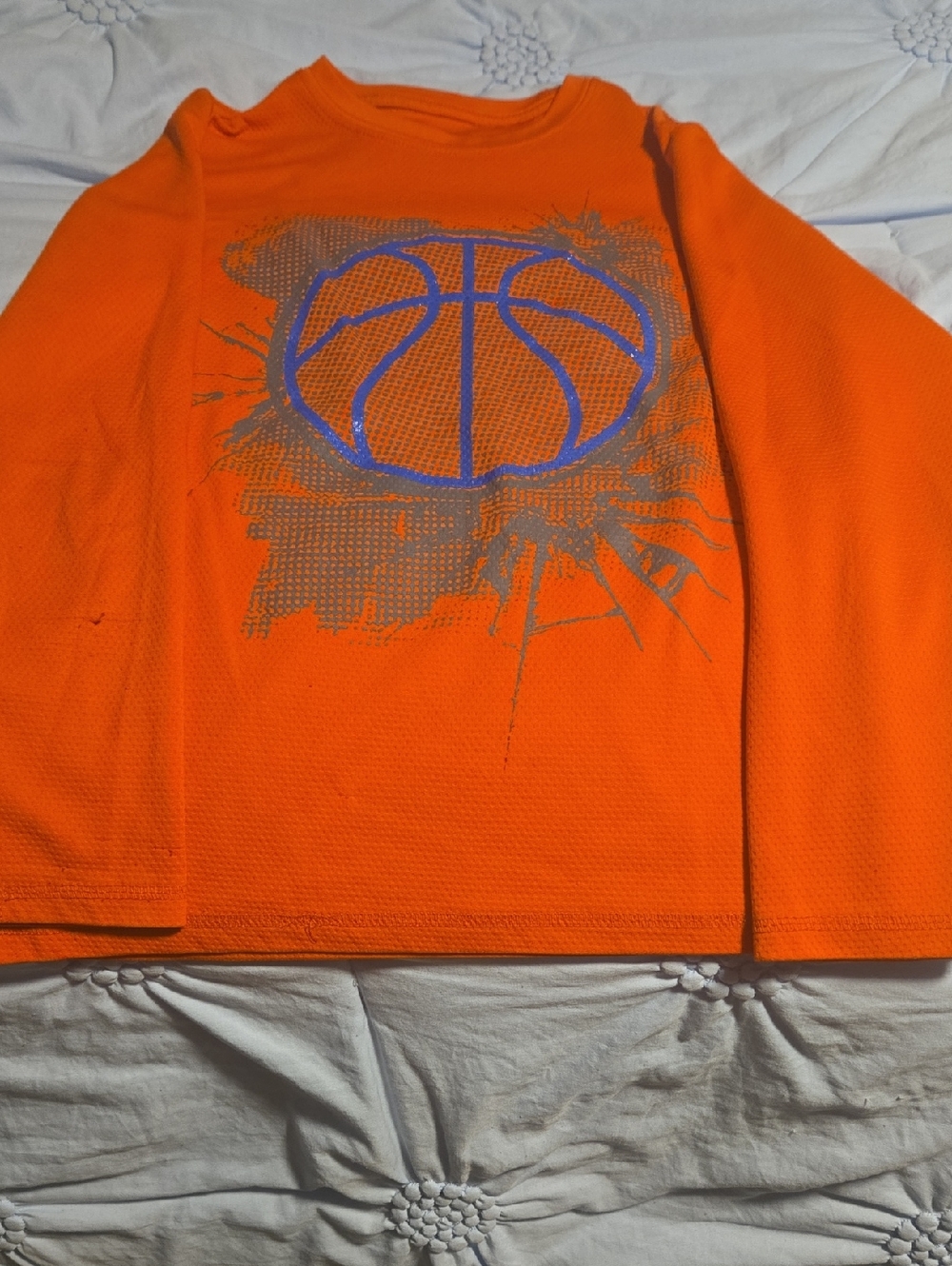 tek gear Orange Long Sleeve Shirt with Blue & Gray Basketball Graphic